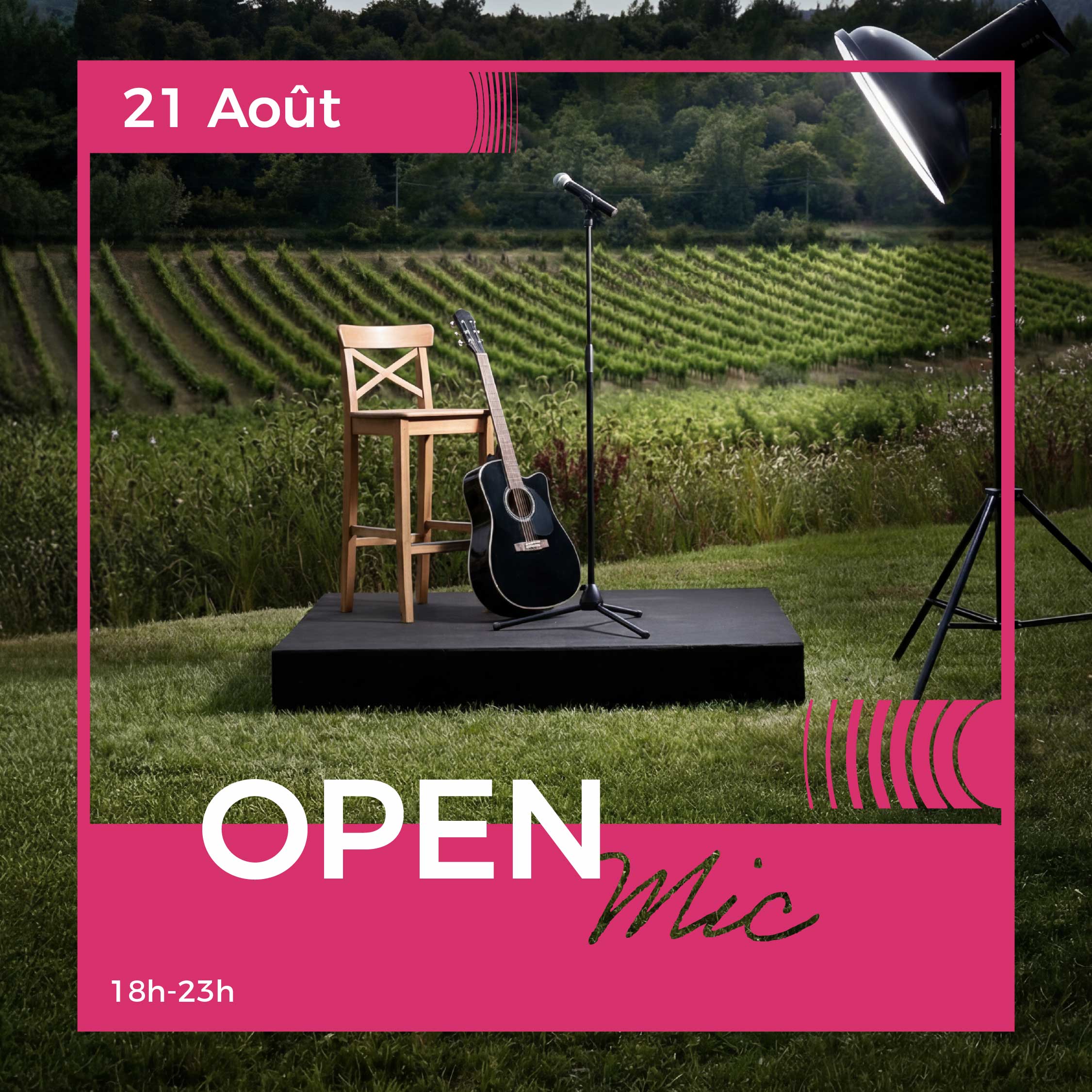 Open Mic au Château Gassier : événements uniques près d’Aix-en-Provence : activités en famille ou entre amis, soirées en plein air, spectacles, concerts et expériences œnotouristiques au cœur des vignes.