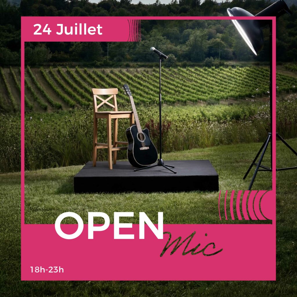 Open Mic au Château Gassier : événements uniques près d’Aix-en-Provence : activités en famille ou entre amis, soirées en plein air, spectacles, concerts et expériences œnotouristiques au cœur des vignes.